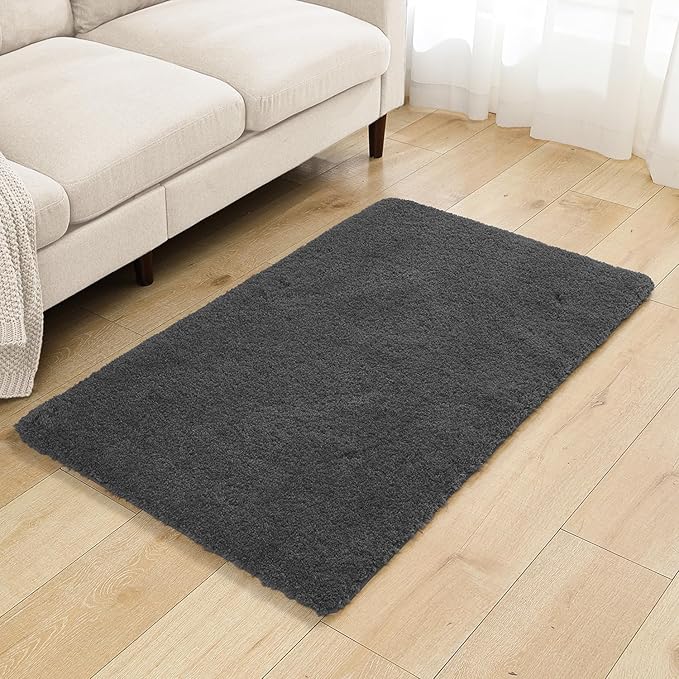 Dark Gray Bathroom Rugs 30"x50" - Large Bath Mat for Bathroom Floor, Fluffy Microfiber Plush Rug, Non Slip and Washable - Great for Living Room, Bedroom or Kitchen Mat