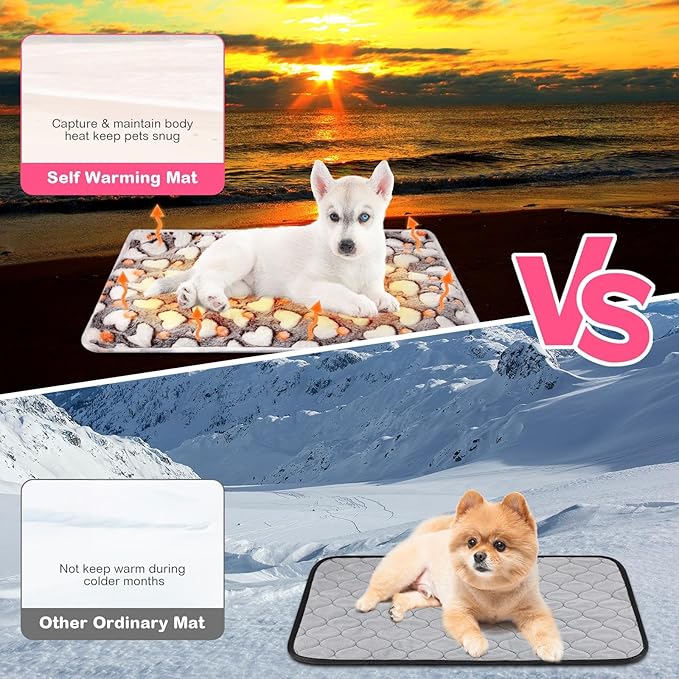 Clysee 4 Pack Self Heating Cat Bed Cat Self Warming Pad with Removable Cover Extra Warm Thermal Pet Pad Washable Pet Crate Mat Anti Slip Kennel for Indoor Outdoor Pets(Heart,20 x 28 Inches)