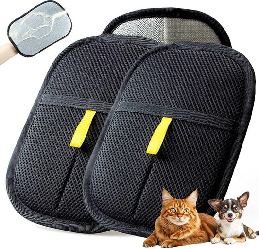 Thickened Pet Hair Removal Glove - Electrostatic Cat Dog Hair Remover Glove, Reusable Magic Brush Pet Hair Remover Tool for Couch, Carpet, and Car Seat (Black – 2-Pack)