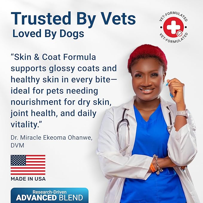 Omega 3 Fish Oil for Dogs Chews – Skin and Coat Supplement with Salmon Oil for Dogs – Allergy & Itch Relief, Dog Shedding and Dry Skin Support – Vet Approved – Made in USA – 140 Soft Chews
