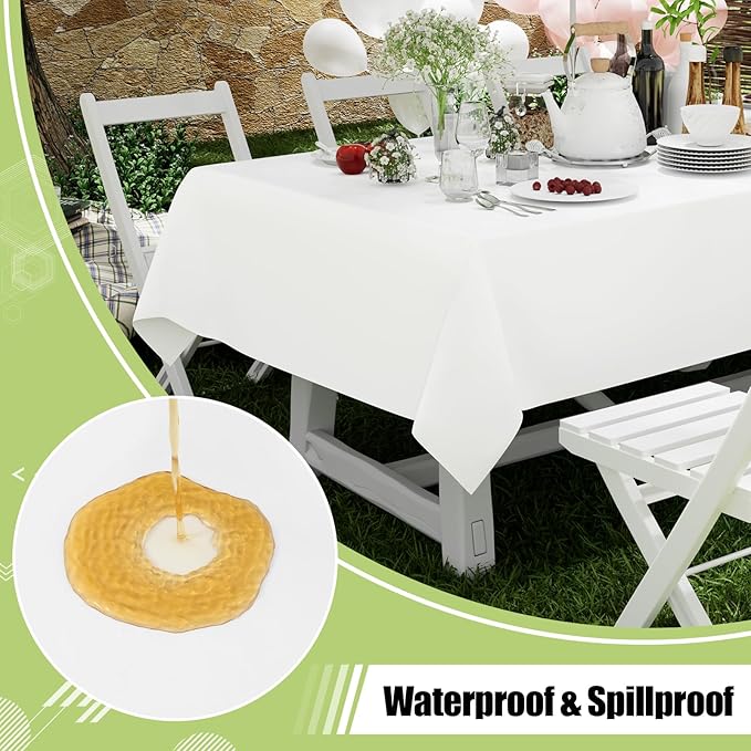 Smiry Disposable Table Cloth 12 Pack, 54 x 108 Inch Waterproof Plastic Tablecloth, Decorative Rectangle Table Covers for Party, Birthday, Picnic, White