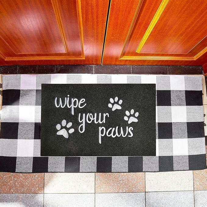 Welcome Mats for Front Door Wipe Your Paws Funny Doormat, Durable Natural Rubber Non Slip Back Mat Indoor Doormats Dog Doormats Mats for Entryway Porch Black Mat