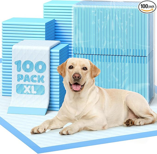 Powools Puppy Pads - Super Absorbent & Spill-Proof Pee Pads for Dogs with 6-Layer Material, Quick-Dry Potty Pads for Floors, Furniture, Vehicle, 34" × 28", 100 Packs