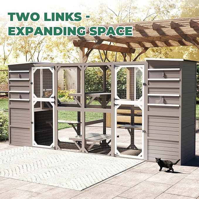 71" H Large Catio Outdoor Cat Enclosure, Walk-in Catio Cat Patio Weatherproof Attached Window for Multiple Cats, Semi-Enclosed Kitty Condo Enclosure Outside with Asphalt and UV Protection Roofs