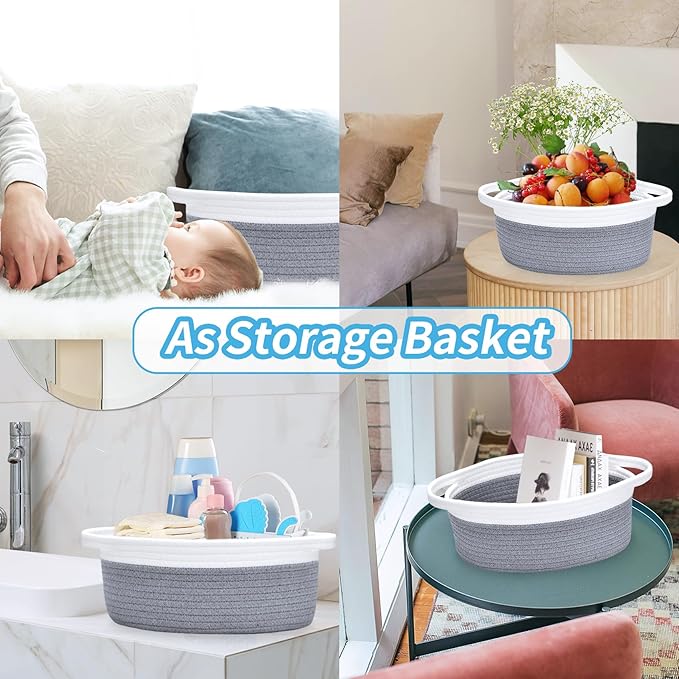 ABenkle Small Basket with Gift Bags and Ribbons, Empty Gift Baskets for Mother's Day, Decorative Boho Rope Woven Nursery Storage Organizer Toy Baskets with Handle for Baby Showers, 12"X 8" X 5"