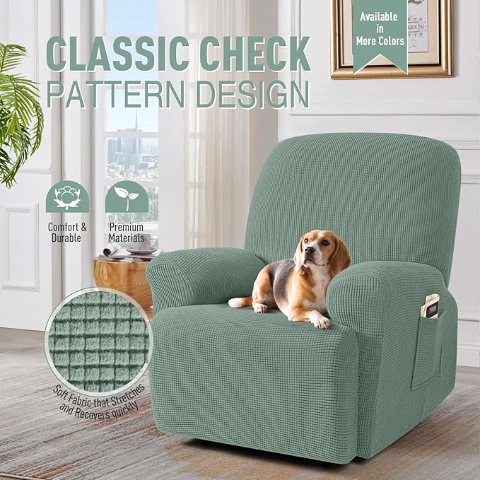 TAOCOCO Oversized Recliner Chair Covers, 1 Seater Streach Recliner Covers Soft Couch Protector Furniture Protector Covers with Elastic Chair Cover Jacquard Pattern (Sage Green)