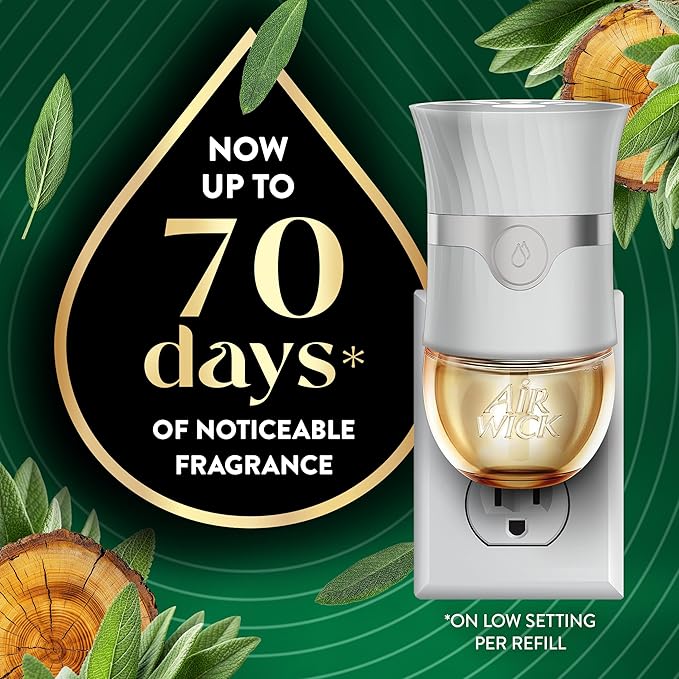 Air Wick Vibrant Plug In Scented Oil Refill, Infused with Essential Oils, Plug In Air Fresheners for Home, White Sage & Mahogany, 4 ct