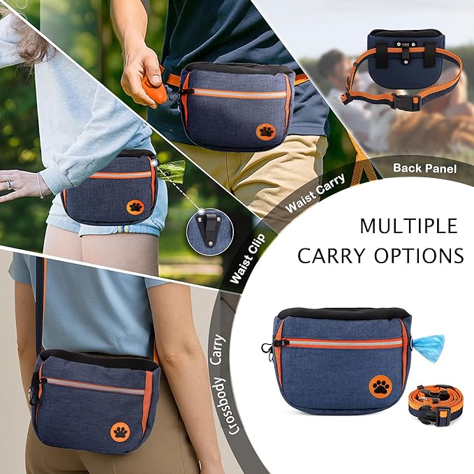 Fmtpesou Dog Treat Pouches Bag for Training – Removable Liners, Large Opening Capacity Treat Bag with Clicker, Training Guide, Waist Strap Clip Treat Fanny Pack for Dog Training and Walking