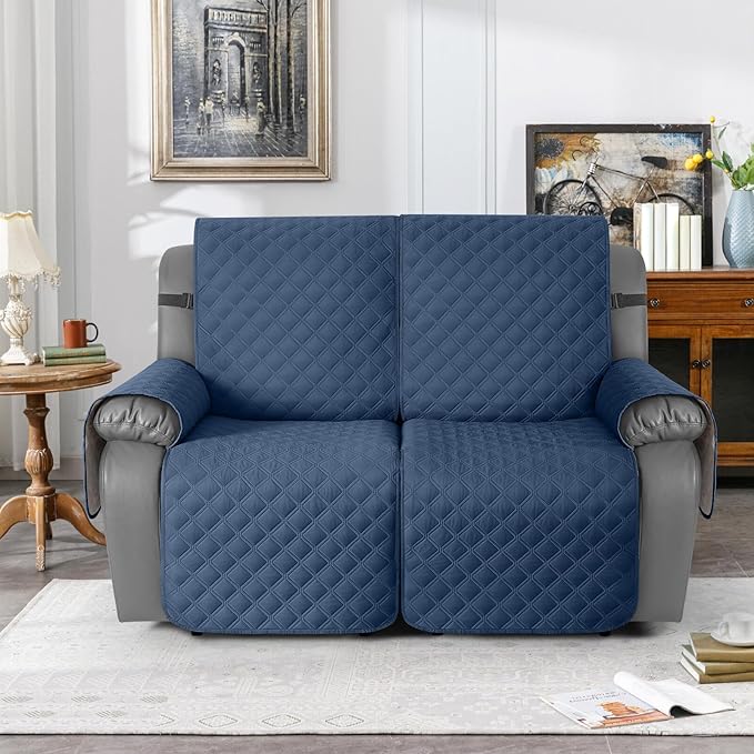 TAOCOCO 100% Waterproof Recliner Couch Covers, Recliner Sofa Covers with Leg Straps, 1-Piece Washable Reclining Sofa Cover with Pocket Couch Protector for Pets Kids(2 Seater, Ocean Blue)