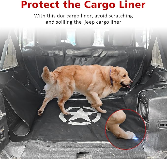 SUNPIE Trunk Cargo Mat Liner for Dog Compatible with Jeep Wrangler JK/JL Unlimited 4 Doors 2007-2026, Waterproof and Nonslip Pet Bed Liner Protector Washable Dog Seat Cover, Heavy Duty Oxford