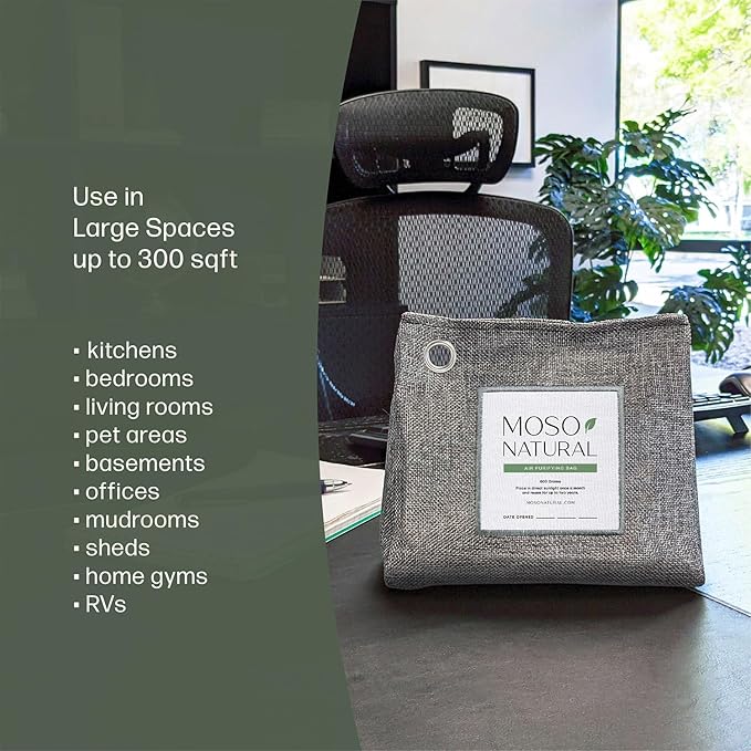 Moso Natural Air Purifying Bag 600g, Premium Bamboo Charcoal Odor Absorber, Room Deodorizer for Large Spaces, Bedroom, Kitchen, Basement, Pet Odor Eliminator for Home, 21oz Charcoal Bags