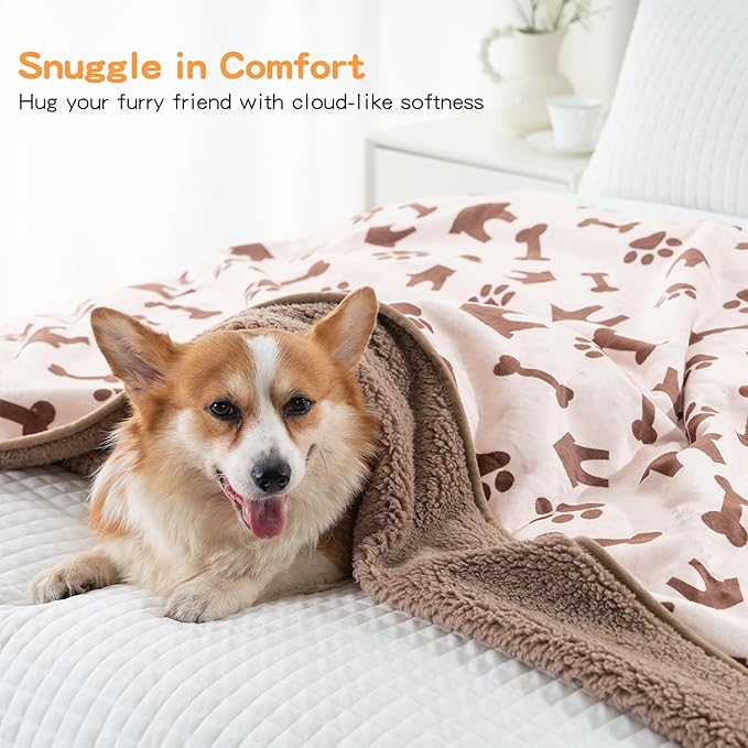 CAPT.SNOOZE Waterproof Dog Blankets Pet Blanket 60"x80", Soft Fluffy Sofa Car Bed Protector, Reversible Sherpa Fleece Dog Blanket for Large Dogs (Beige-House)