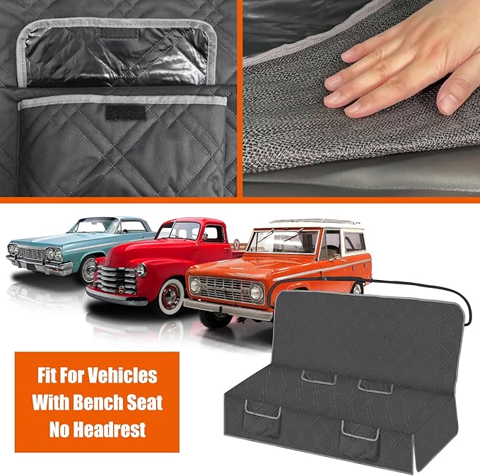 Dog Car Seat Cover for Bench Seat No Headrest, Most Vintage Car and Classic Truck Bench Seat, 600D Oxford Scratch Proof Nonslip Pickup Waterproof Pet Bench Seat Cover