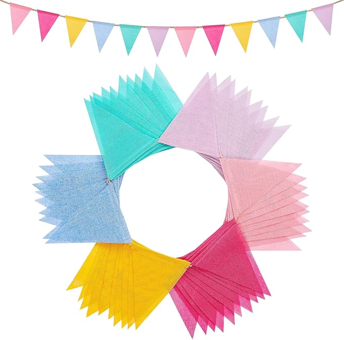 120 Flags/72ft Pennant Banner Flags Garland, Triangle Banner Pennant Flags on a String, Pastel Burlap Pennant Banner Garland Bunting Banner for Outdoor Birthday Party Decorations Pastel