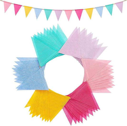 120 Flags/72ft Pennant Banner Flags Garland, Triangle Banner Pennant Flags on a String, Pastel Burlap Pennant Banner Garland Bunting Banner for Outdoor Birthday Party Decorations Pastel