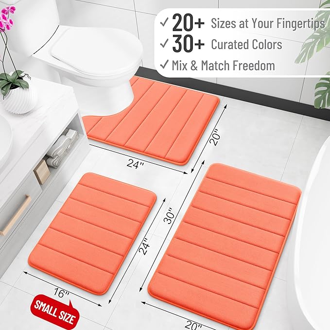OLANLY Memory Foam Long Bathroom Rugs Runner 59x24, Super Soft Absorbent Bath Mat, Quick Dry, Machine Washable Shower Floor Rugs, Bathmat Carpet, Bathroom Home Decor Accessories, Coral