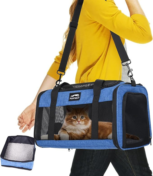 TSA Pet Carrier Airline Approved for Small Cats and Puppy, Cat Carrier Soft Fits Pets Up to 15 lbs, Dogs Carrier Bag with Litter Box Foldable, Ideal for Travel, Car Rides, and Vet Visits