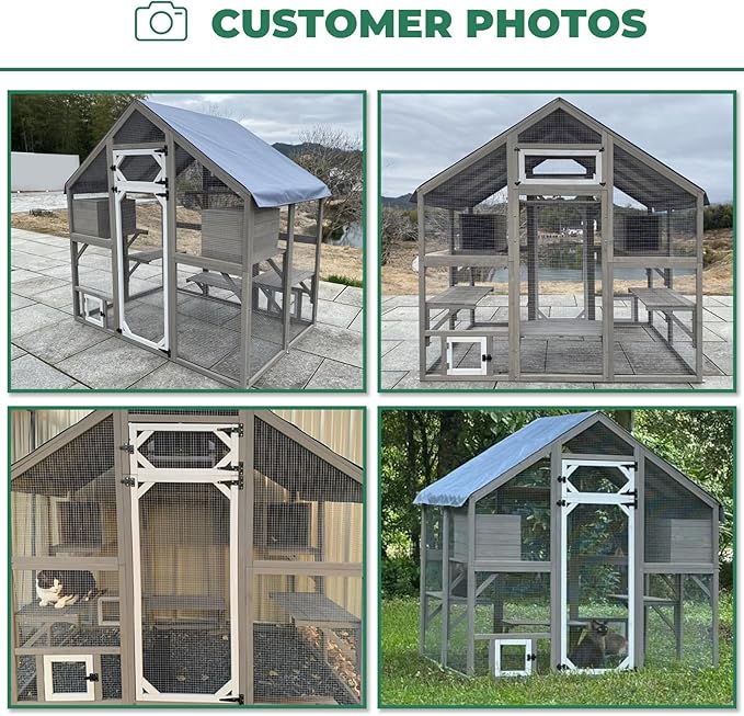 71" H Catio Outdoor Cat Enclosure Weatherproof, Large Walk-in Catio Cat Patio Attached Window for Multiple Cats, Waterproof Kitty Enclosure Outside with 2 Condos, 6 Platforms