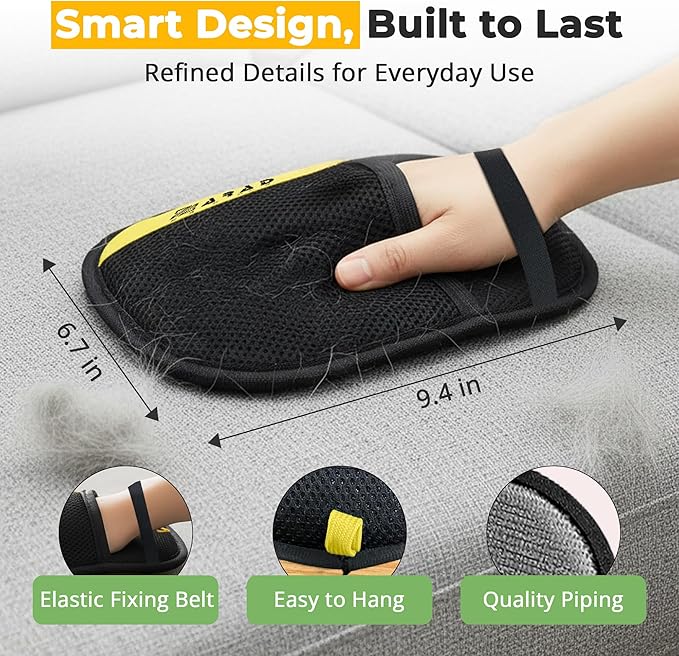 ZARAD Pet Hair Removal Glove for Dogs & Cats – Electrostatic Reusable Dog & Cat Hair Remover Glove | 2-in-1 Pet Grooming Glove & Fur Remover for Furniture (2)