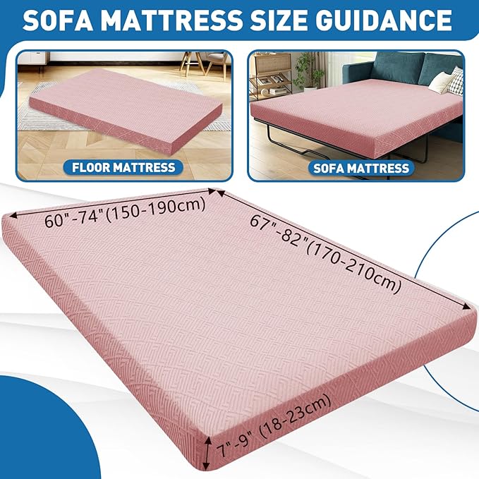 ZNSAYOTX Stretch Fit Futon Cover (67"-82") Armless Futon Sofa Bed Slipcover with Elastic Band, Universal Foldable Sofa Mattress Protector Full Queen Size, Washable Comfort Jacquard (Rose)