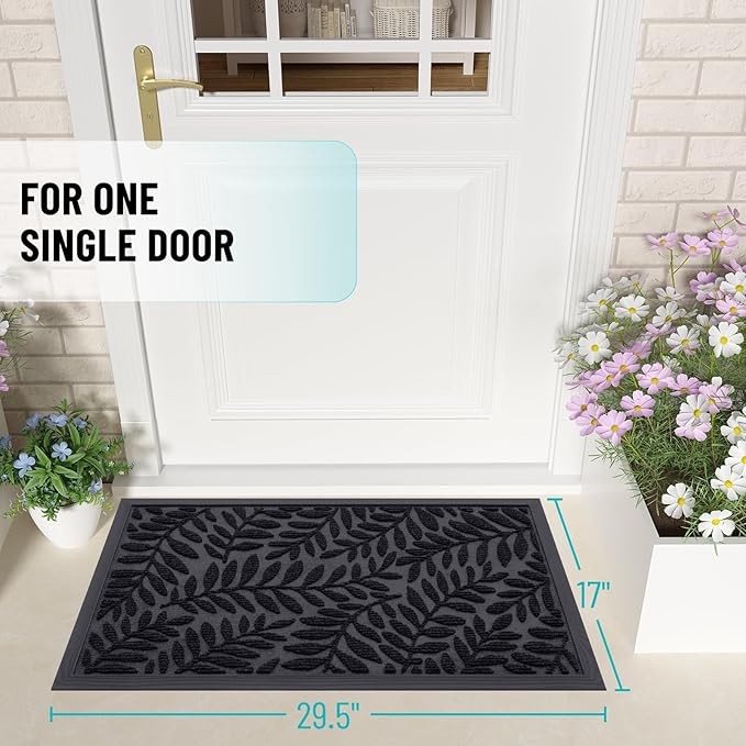 OLANLY Door Mat Indoor Outdoor Entrance, 47x32, Waterproof All-Weather All-Season Doormat, Sturdy Natural Rubber, Stain and Fade Resistant, Low Profile, Easy Clean Patio Entryway Mat, Black