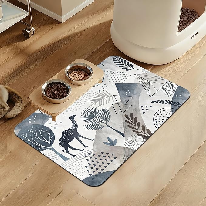 Watercolor Desert Camel Pet Feeding Mat for Floors–Absorbent Quick Dry Dog Cat Bowl Mat for Food and Water, Non Slip Waterproof Base, Mess-Free Feeding Accessories 12"x20"