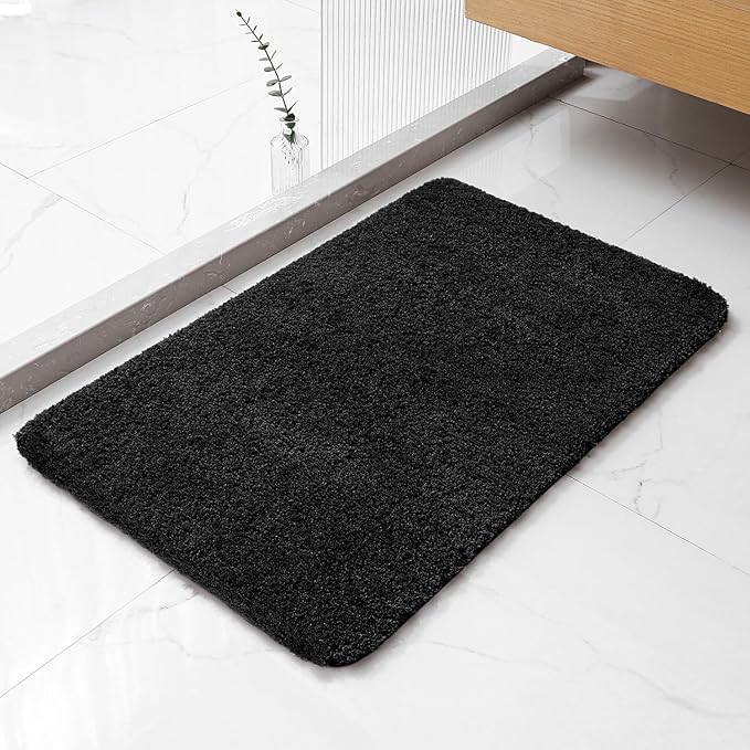 Black Bathroom Rug 20"x32" - Soft Plush Bath Mat, Non Slip Absorbent Microfiber Bathroom Rug, Machine Washable Floor Mat - Perfect for Vanity, Sink or Bathtub Area