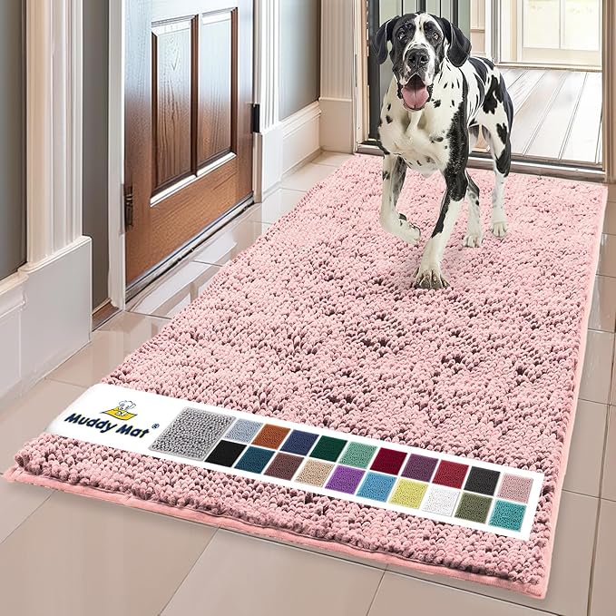 Muddy Mat® | Super Absorbent Door Mat Indoor, Microfiber Quick Dry Chenille Entryway Rug, Non-Slip Front Door Mat, Indoor Mats for Entryway, Machine Washable Pet Rug, Pink 36"x60"