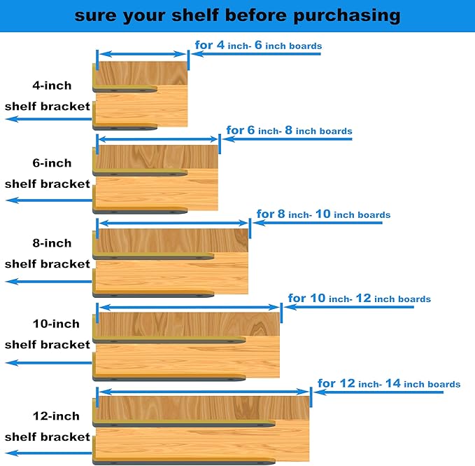 Eurydice Heavy Duty Floating Shelf Brackets, 1/4 inch Thick L Brackets, (8 in 6 Pack Gold), Holds 200 lb, Rounded Arc Edge, One-Piece, 3 Hole Mounting for Wood Shelves in Kitchen, Garage, Office, DIY