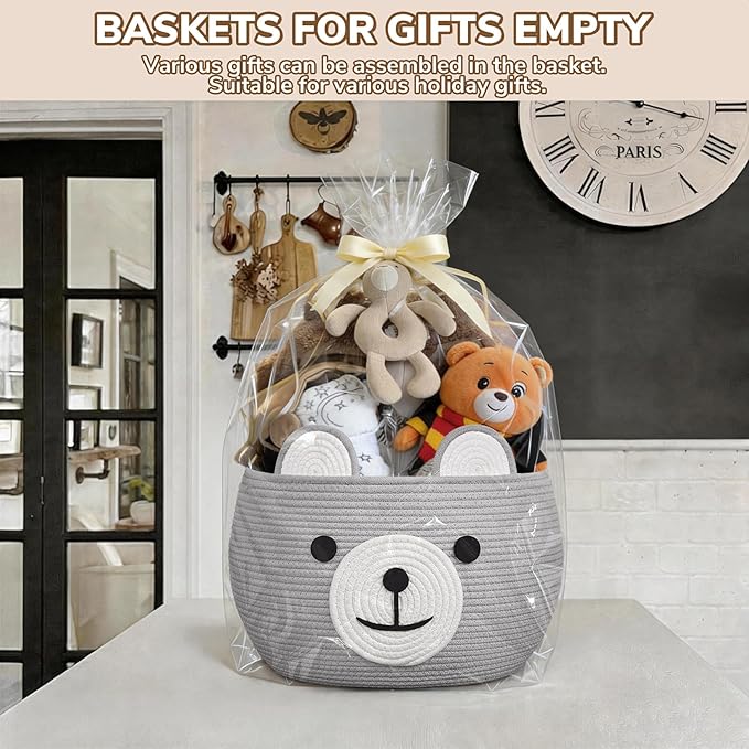 CherryNow Baby Basket for Nursery, Baby Boy Gift Baskets Empty, Decorative Woven Basket for Toys Organizer Living Room, Light Gray, 15.7"D x 10.5"H