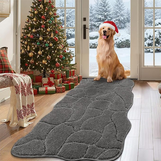Large Dog Door Mat for Muddy Paws, 22x47 Absorbent Dirt Trapper Long Door Mat, Non-Slip Washable Mud Mat for Dogs, Polyester Microfiber Soft Pet Rug Mat for Entryway, Mud Dog Paws, Patio (Gray)