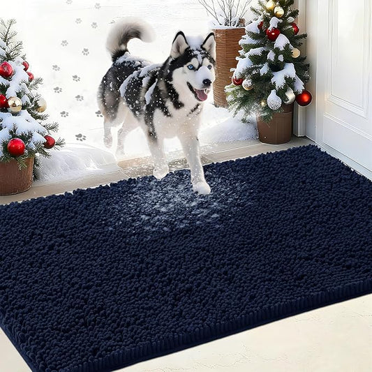 IM HOME Chenille Absorbent Outdoor Doormat 48" x 30", Washable Muddy Door Mats for Dog Non Slip Indoor Doormat Dog Mat for Muddy Paw Front Inside Doormats for Entryway Navy Blue