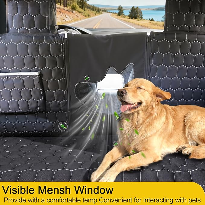 Dog Seat Covers for Tesla Model Y,Dog Hammock for Tesla with Side Flaps, 100% Waterproof Model Y Dogs Accessories with Mesh Window & Headrest Protector Easy Clean up Pet Car Seat Cover