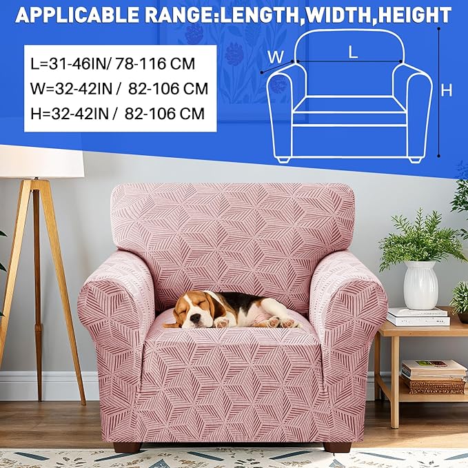YEMYHOM 1 Piece Stretch Chair Sofa Slipcovers Couch Covers for 1 Seat, Jacquard Armchair Covers with Non-Slip Elastic Bottom, Thickened Furniture Protector for Dogs Pets kids (Small, Pink）