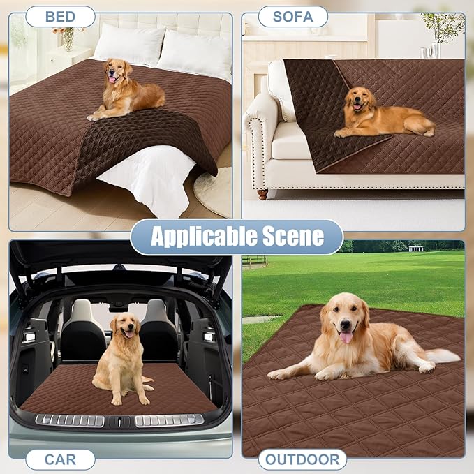 Smiry Waterproof Dog Bed Cover Pet Blanket, Soft Washable Dog Blanket for Furniture Bed Couch Sofa Reversible, Checkered (82"x120", Brown/Chocolate)