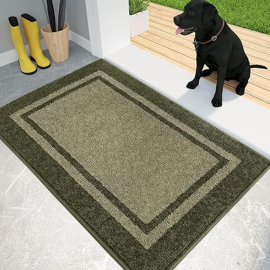 PURRUGS Dirt Trapping Door Mat 24" x 36", Non-Slip Machine Washable Entryway Rug, Entrance Mat, Indoor Front Door Mat, Super Absorbent Entry Rug for Muddy Shoes & Paws, Budding Green & Sage Green