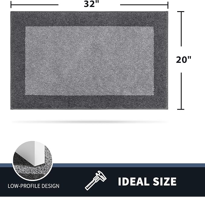 PURRUGS Dirt Trapping Door Mat 20" x 32", Non-Slip Machine Washable Entry Rug, Entrance Mat, Indoor Front Door Mat, Super Absorbent Entryway Rug for Muddy Shoes & Paws, Light Grey & Grey