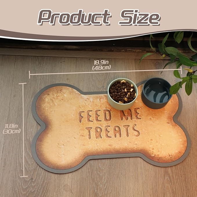 Le couranT Dog Food Plastic Placemat, Bone Shaped Water Absorbent Pet Food Mat, Non Slip Placemat for Pets Bowl and Water,Dog Food Mat,Pet Accessories Supplies, Bone Shaped -12x19 in