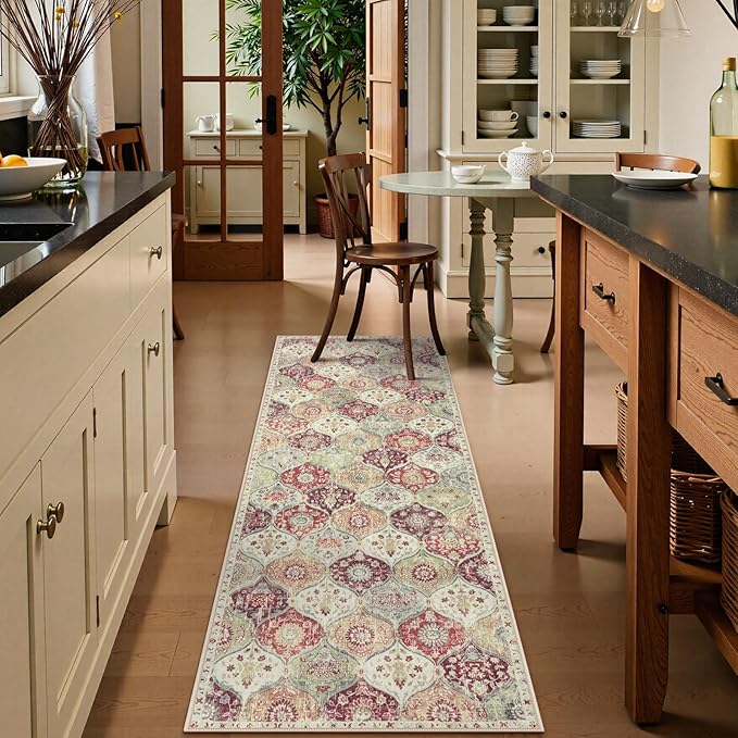 Lahome Moroccan Trellis Hallway Runner Rug, 2x6 Kitchen Runner Rugs Non Skid Washable, Vintage Laundry Room Rug Ultra-Thin Carpet for Bathroom Bedroom Entryway Elise, Orange/Terracotta