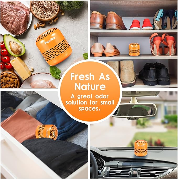 Purriko Refrigerator Deodorizer,Lasts up to 10 Years,Refrigerator Odor Eliminator,Fridge Deodorizer,More Effective Than Baking Soda Bamboo Air Purifying Bags,Orange