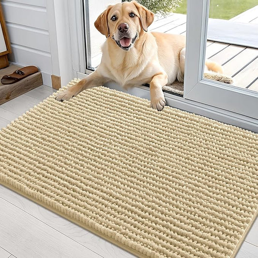 OLANLY Dog Door Mat for Muddy Paws 36x24, Ultra Absorbent Chenille Mud Doormat, Non-Slip Washable and Dirt Trapping Doormat for Indoor Entryway, Quick-Dry Indoor Pet Bed Mats for Dogs, Sand