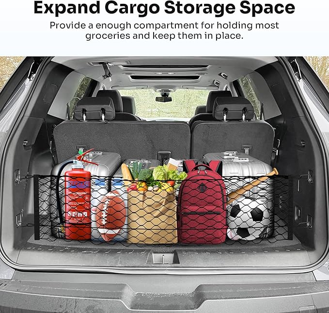 Trunk Cargo Net for 2018-2025 2026 Chevrolet/Chevy Traverse Accessories Envelope Style Mesh Trunk Net Organizer and Storage Stretchable Adjustable Elastic Nylon Rear Cargo Netting with Hooks