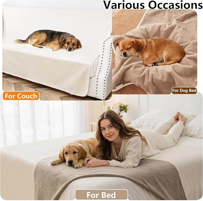 Tuffeel Waterproof Dog Blanket for Large Dogs, Leak Proof Pet Throw Couch Blankets Reversible Sofa Bed Furniture Protector Machine Washable- 40"x50",Beige+Khaki