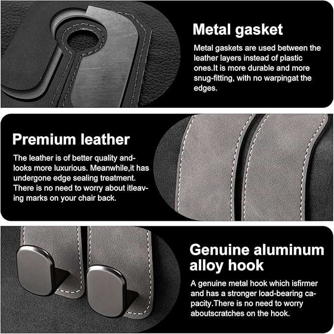 JinnEterri Car Purse Hook Purse Hook for Car Seats Headrest Car Seat Hooks,Heavy Duty Vehicle Organizer for Handbags, Groceries, Purses, Keep Car Tidy (Gray, 2 Pack)