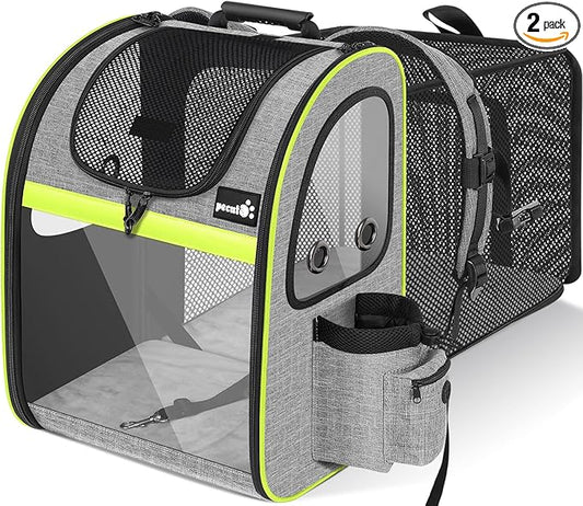 Pecute Pet Carrier Backpack, Cat Backpack Carrier, Expandable with Breathable Mesh for Small Dogs Cats Puppies, Dog Backpack Carrier for Hiking Travel Camping Outdoor, Hold Pets Up to 18 Lbs