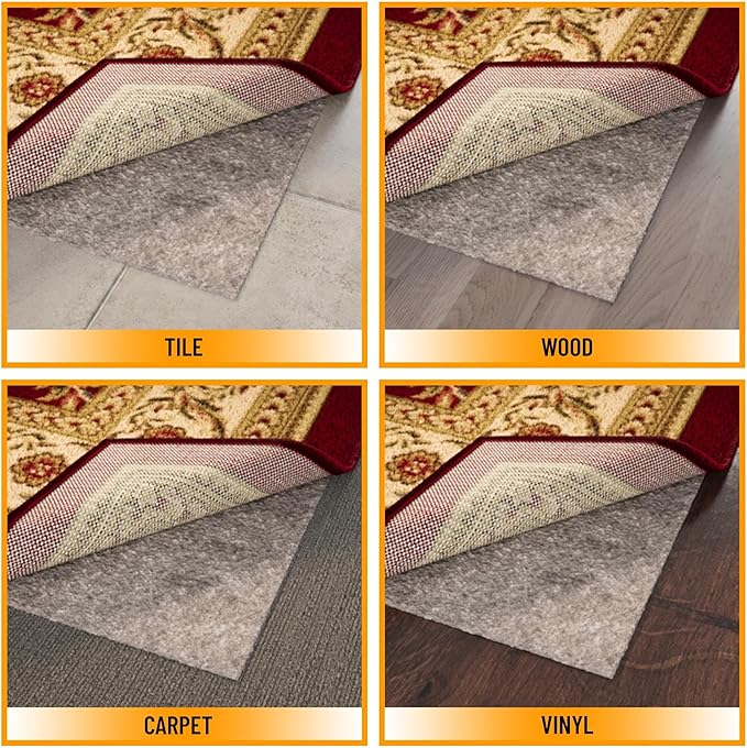 Ottomanson 3' x 10' Non-Slip Rug Pad Gripper 1/4 Inch Thick Dual Surface Felt + Rubber Gripper - Safe for All Floors, Brown