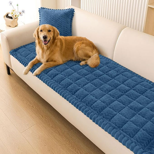 Smiry Non Slip Couch Covers for Dogs, Fuzzy Pet Couch Covers for 2-3 Cushion Sofa Pet Friendly, Soft Sofa Slipcovers Cushion Furniture Protector Washable (Navy Blue, 35.4" x 63")