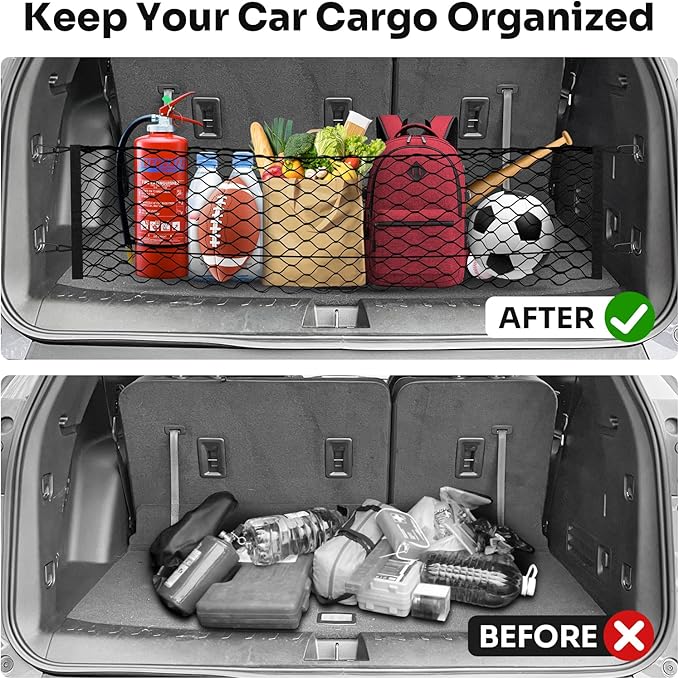 Trunk Cargo Net for 2018-2025 2026 Chevrolet/Chevy Traverse Accessories Envelope Style Mesh Trunk Net Organizer and Storage Stretchable Adjustable Elastic Nylon Rear Cargo Netting with Hooks