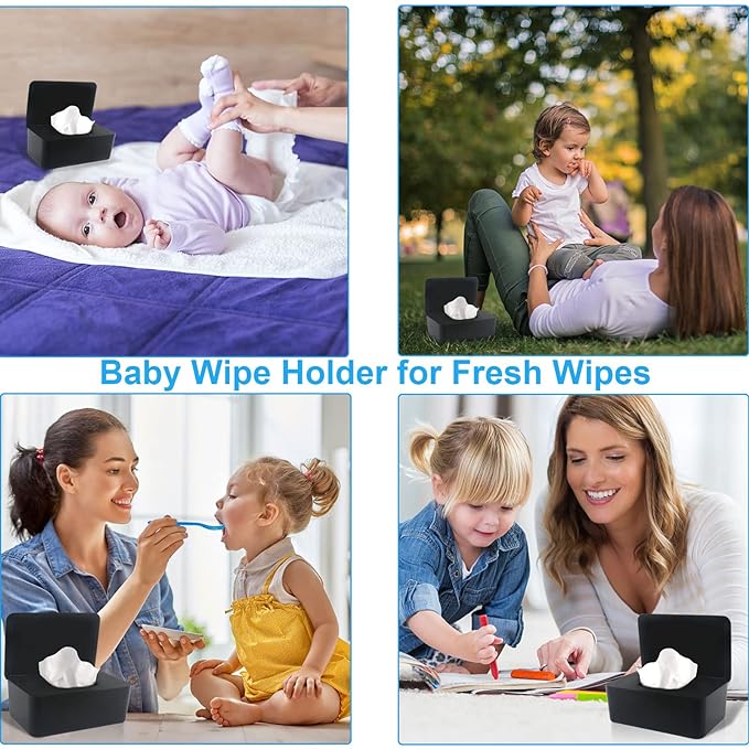 2 Pack LEQXGO Baby Wipes Dispenser, Wipes Dispenser Baby Wipes Case, Baby Wipe Holder for Fresh Wipes, Non-Slip Wipes Case, Wipe Container with Sealing Design Lid (Black and White)