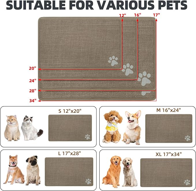 PUPTECK Dog Food Mat, Absorbent Pet Cat Feeding Mat for Food and Water Bowls, Anti-Slip Dog Placemat for Floors Waterproof, Pet Supplies Accessories, Khaki S